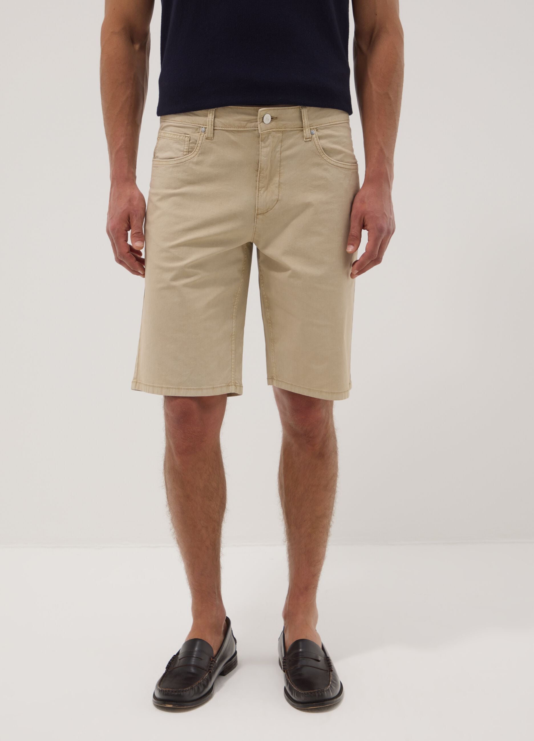 Beige stretch-cotton Bermuda shorts, regular fit