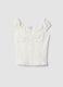 White stretch cotton blouse with buttons and ruffles, regular fit_4