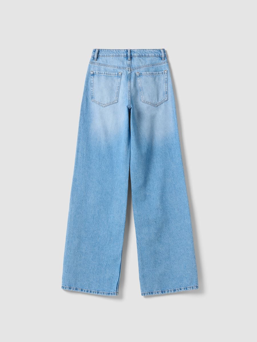 Light Blue Wide-Leg Pure Cotton Jeans_2