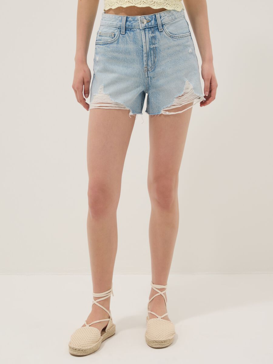 Light blue pure cotton denim shorts_1
