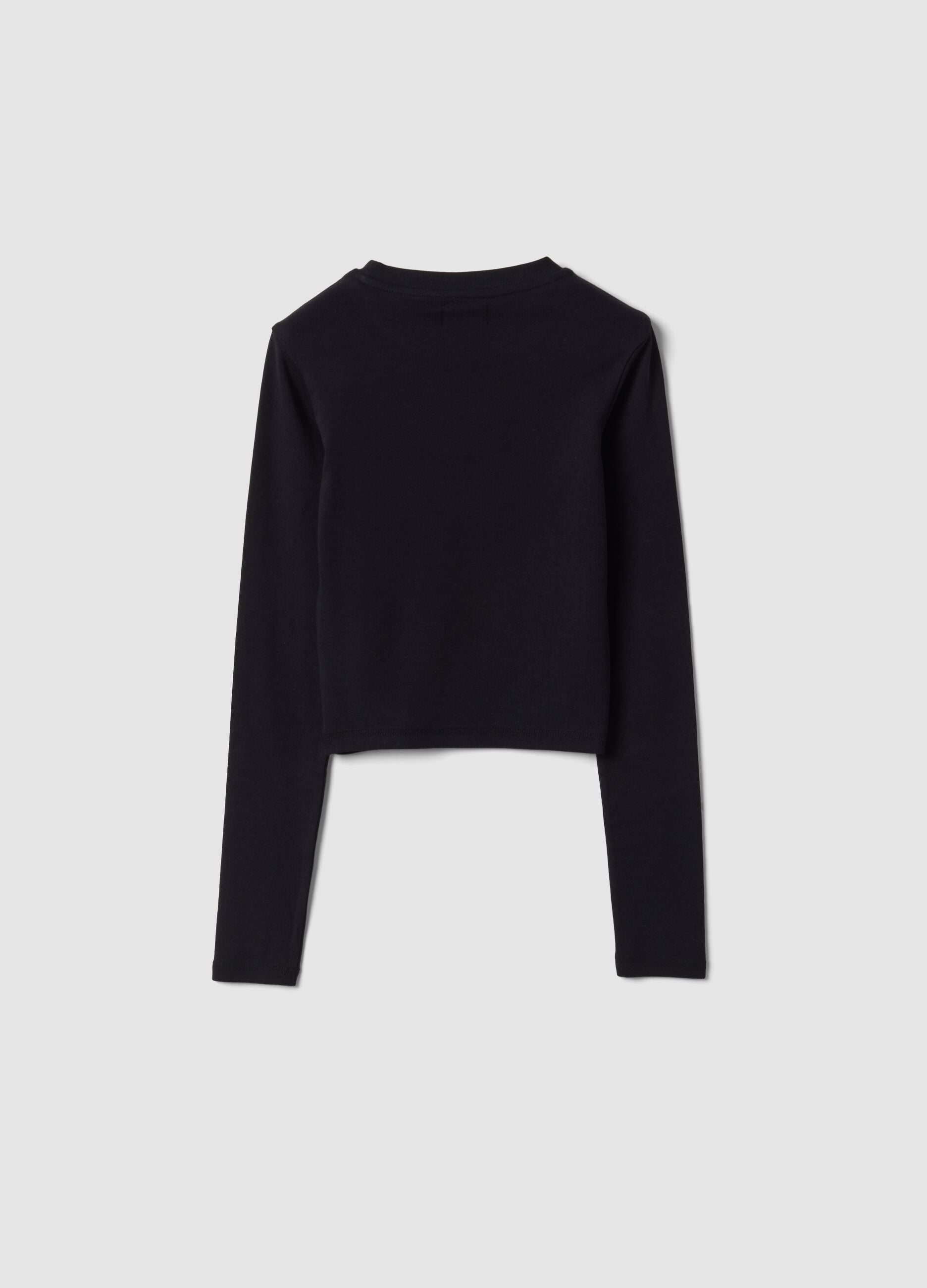 Black organic stretch-cotton T-shirt with ribbed neckline