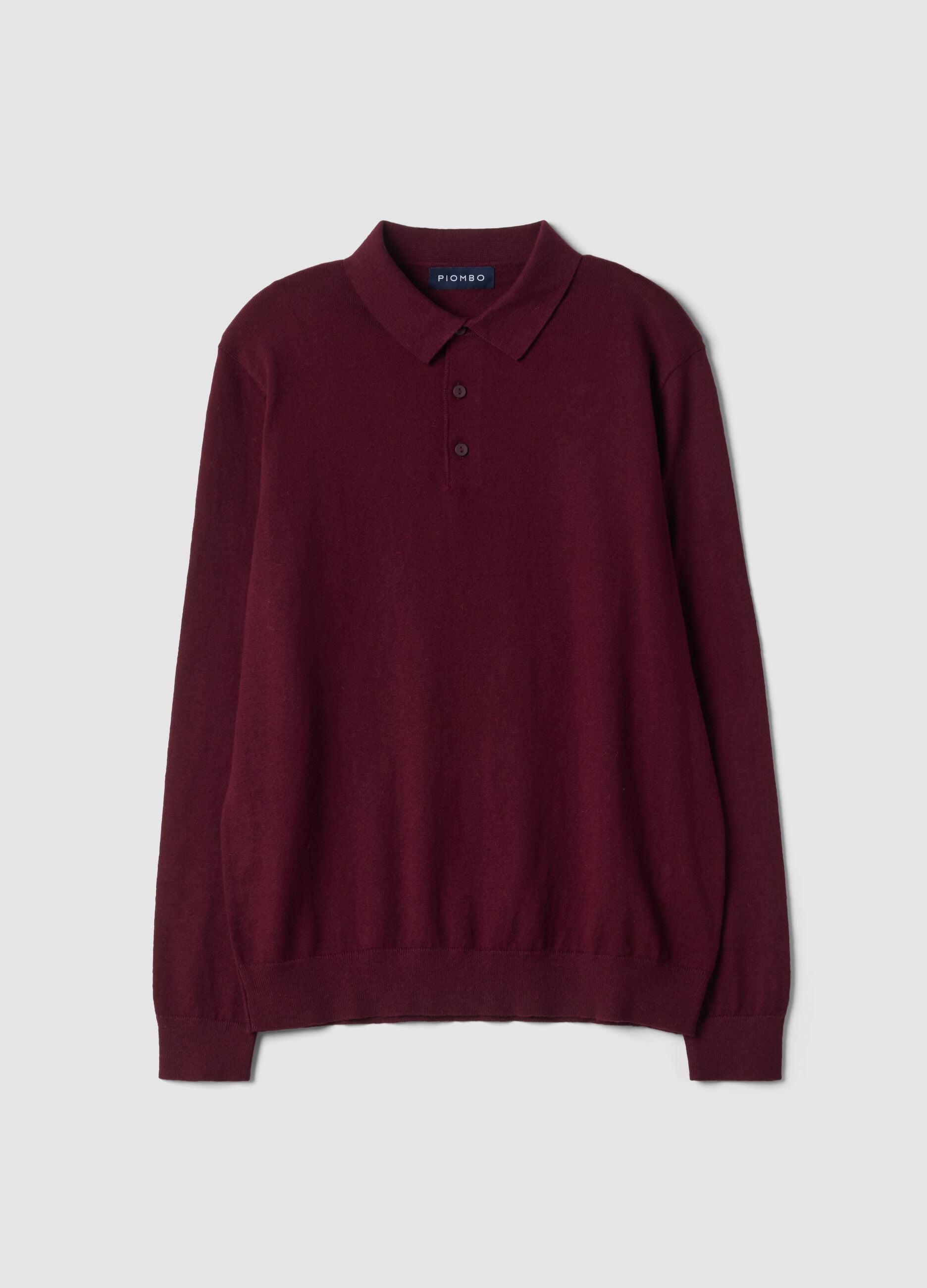 Red long-sleeve cotton and cashmere-blend polo shirt, regular fit