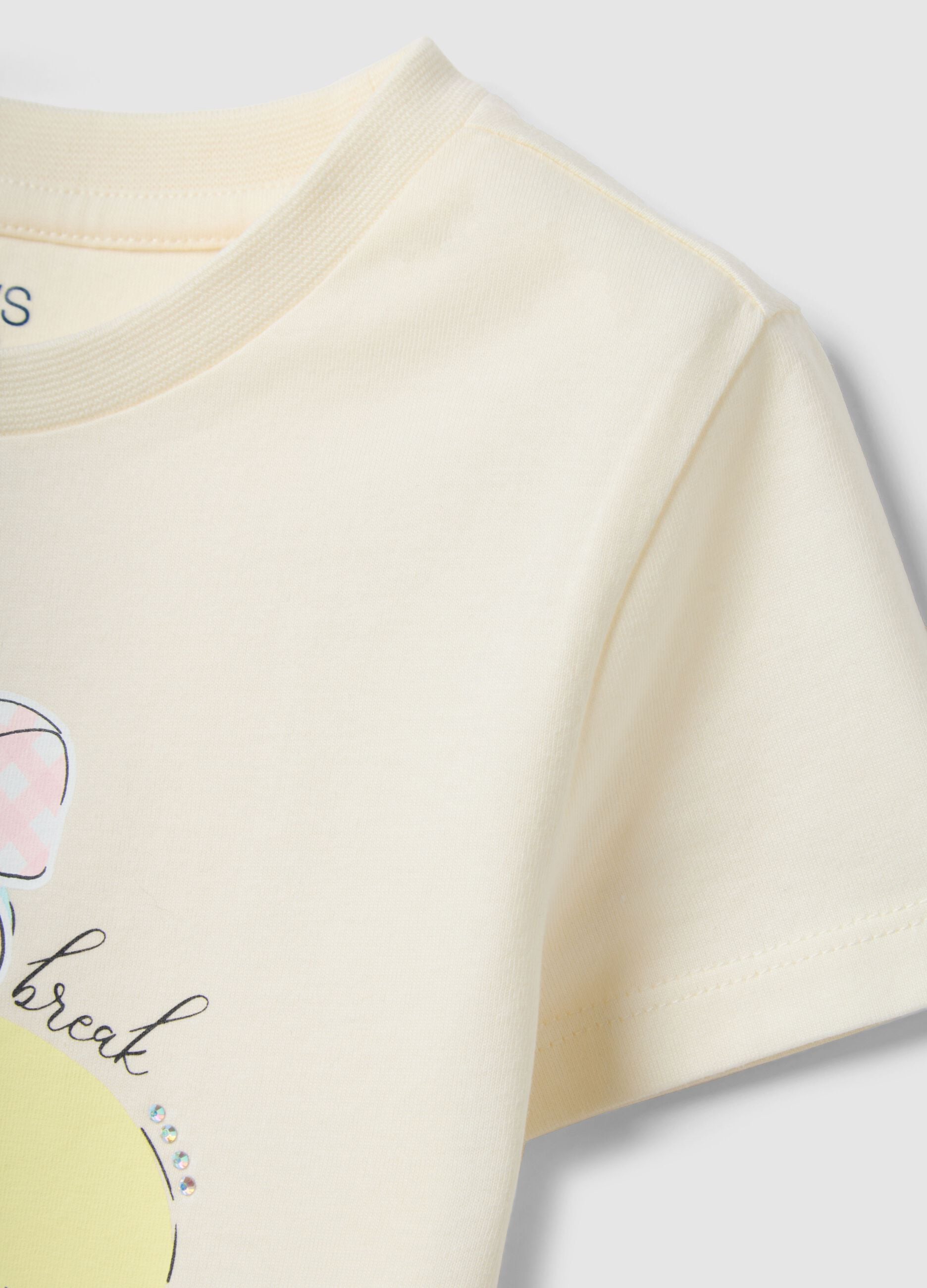 Girls' white pure cotton regular-fit T-shirt with print