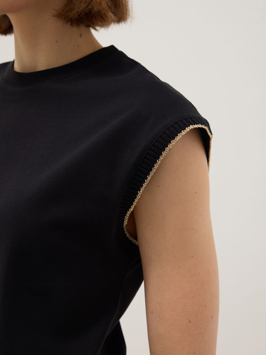 T-shirt senza maniche in puro cotone nera regular fit_3