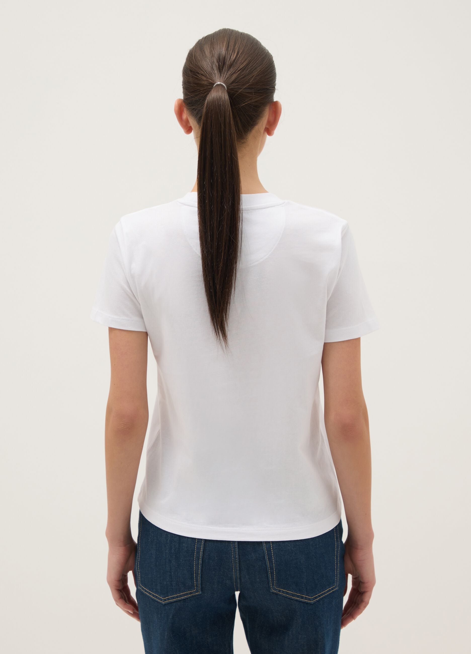 White pure cotton regular fit T-shirt with cherry print
