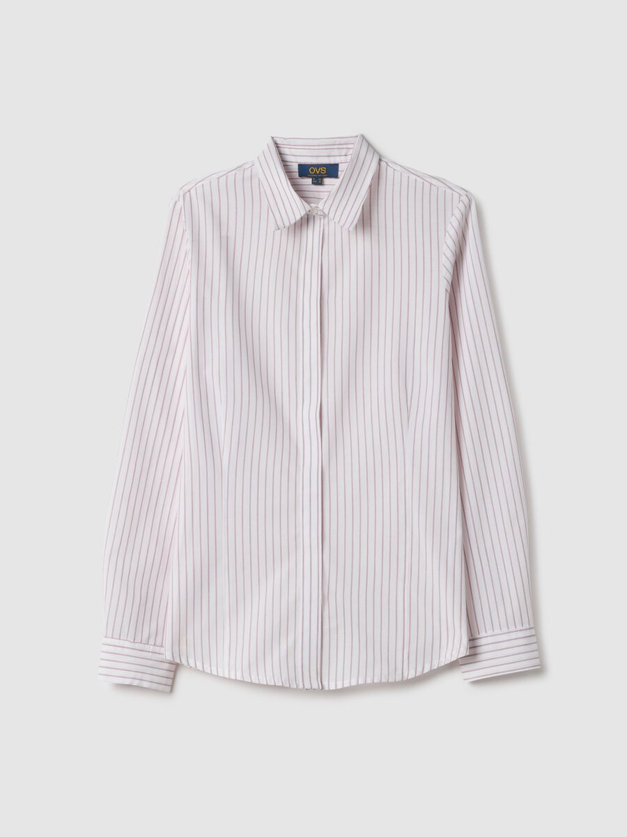 Multicolour striped slim fit cotton blend shirt with classic collar_4