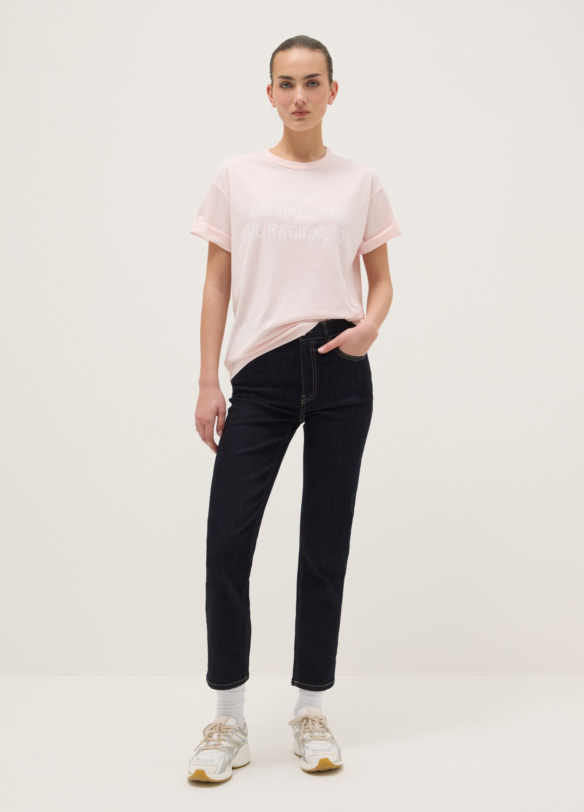 Pink pure cotton regular fit t-shirt with text