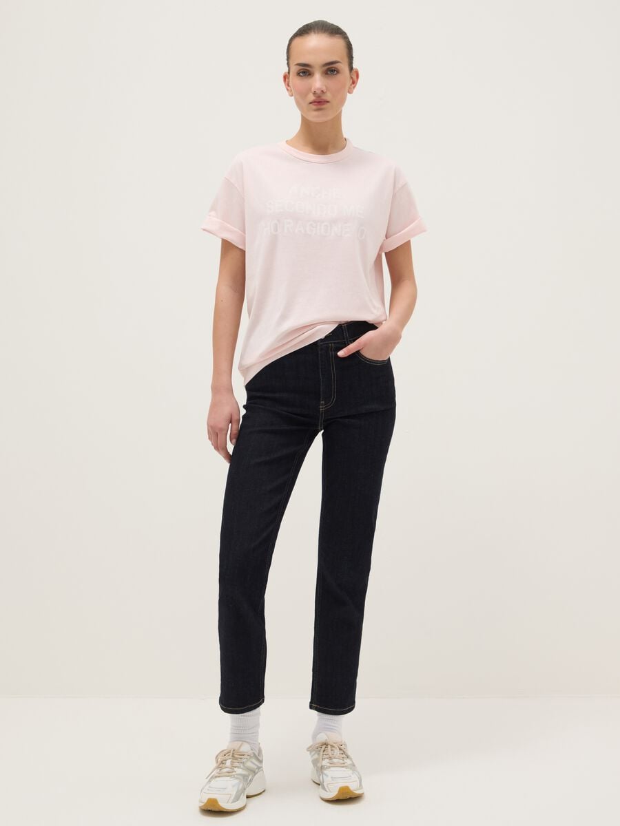 Pink pure cotton regular fit t-shirt with text_1