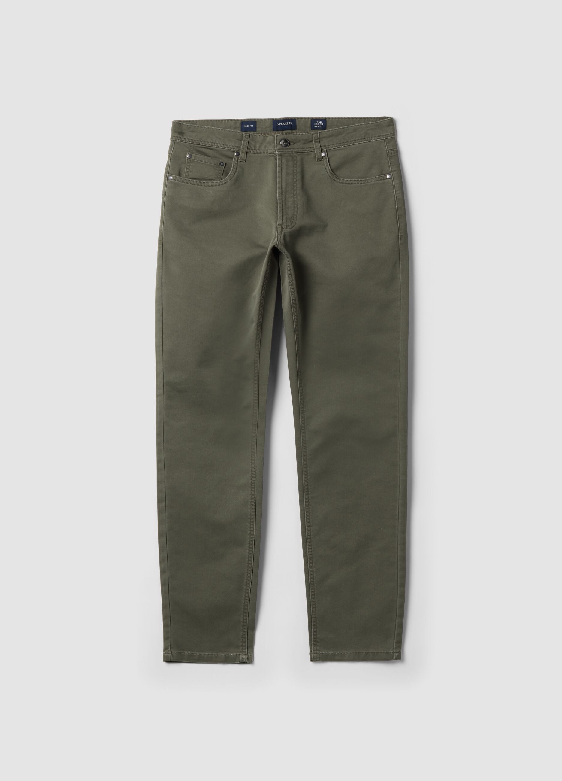 Green slim-fit stretch cotton dobby trousers