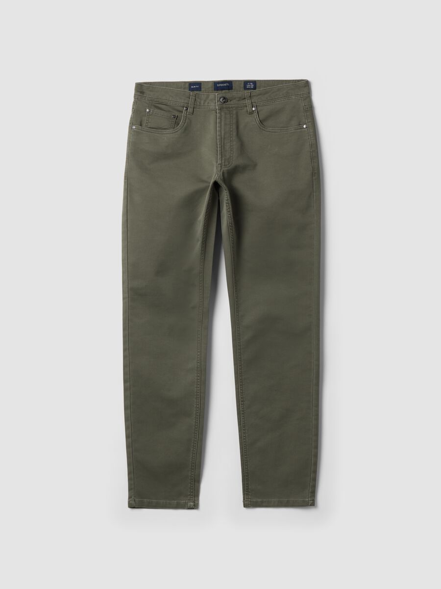 Pantaloni verdi in dobby di cotone elasticizzato slim fit_0