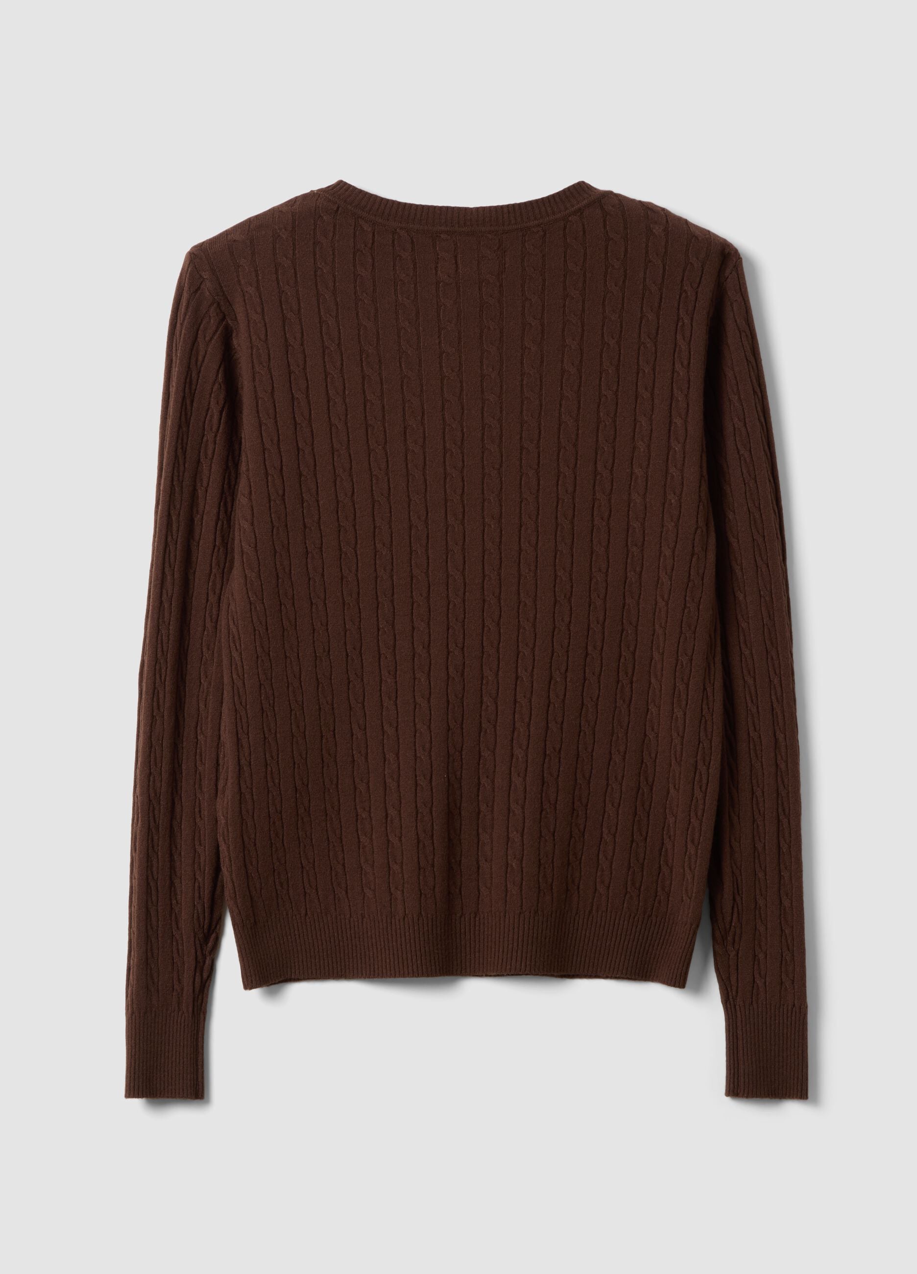 Maglia marrone in misto viscosa a trecce regular fit