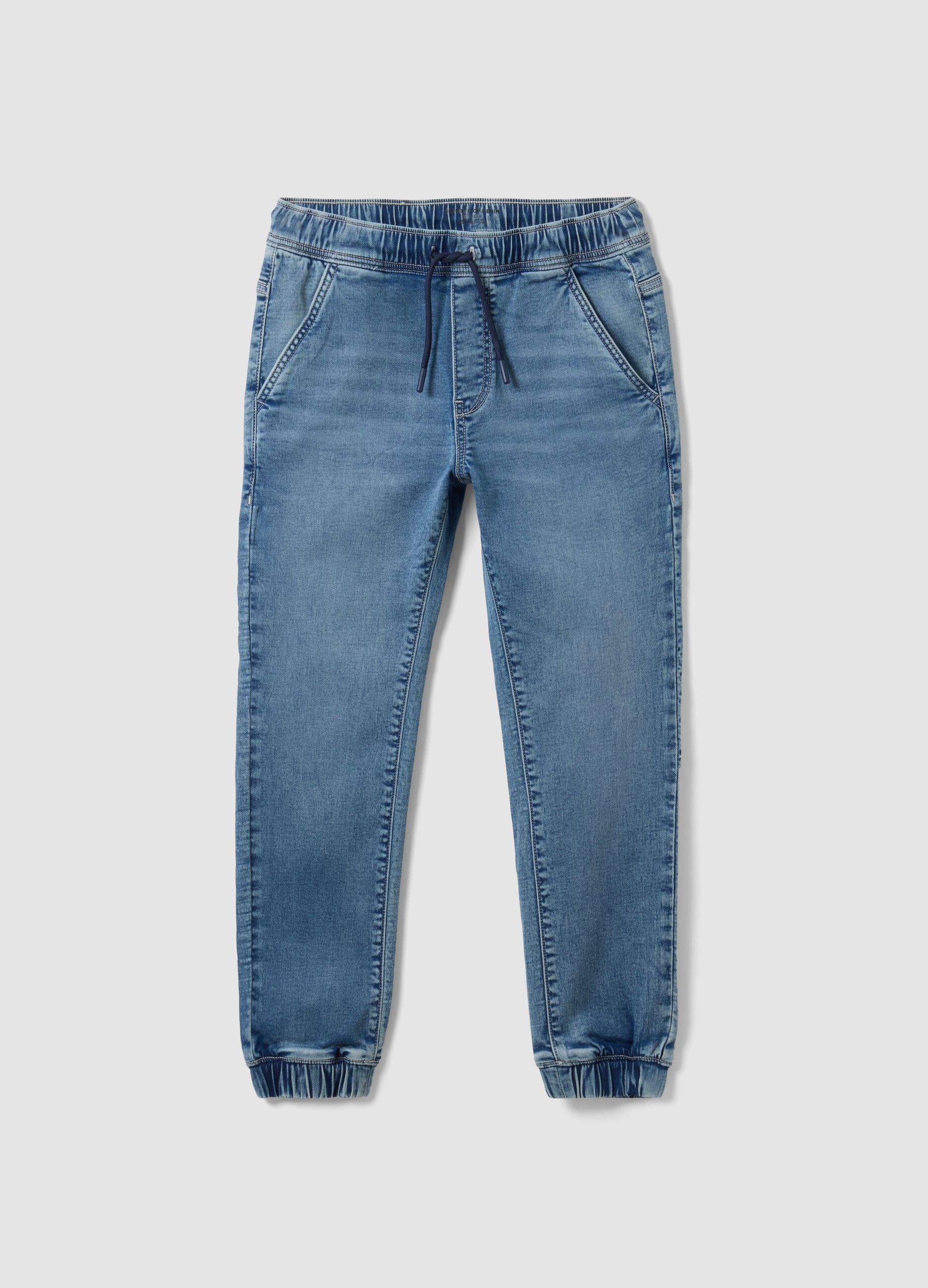 Blue stretch-cotton jogger jeans with drawstring for boys