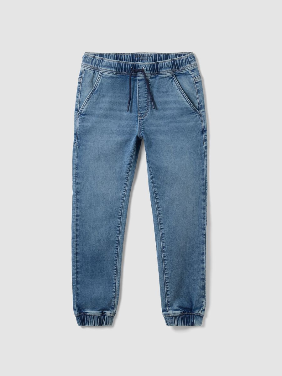 Blue stretch-cotton jogger jeans with drawstring for boys_0