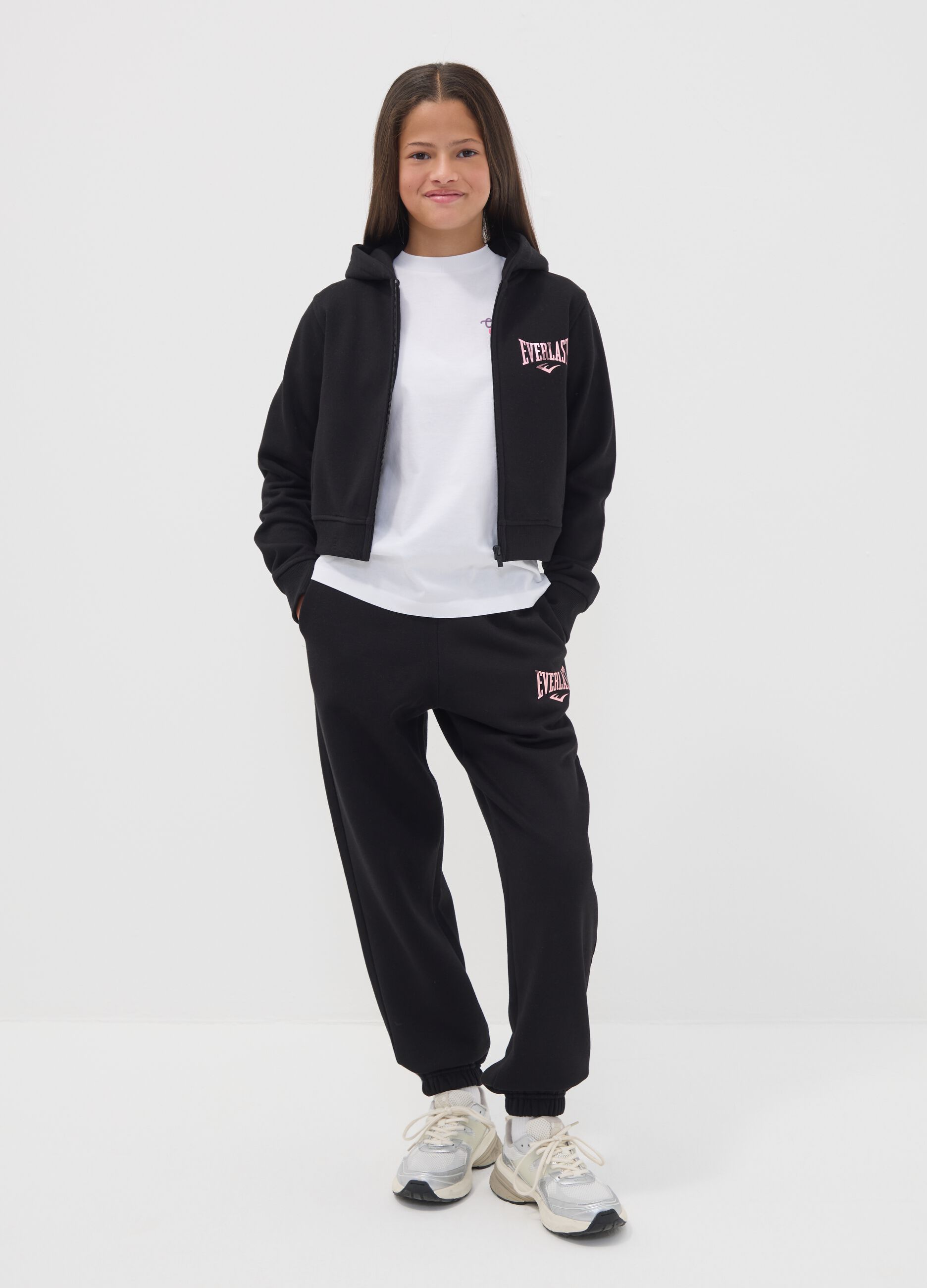Black cotton-blend girls&rsquo; joggers, regular fit