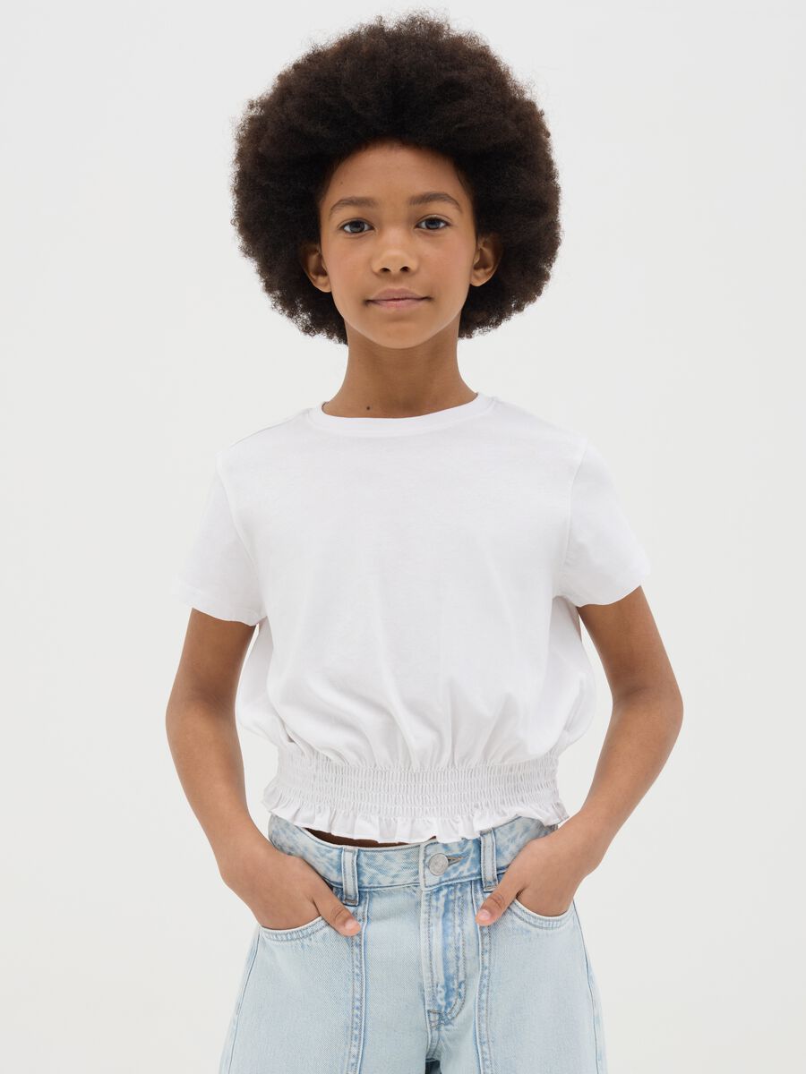 Girls&rsquo; white regular-fit T-shirt in 100% cotton_0