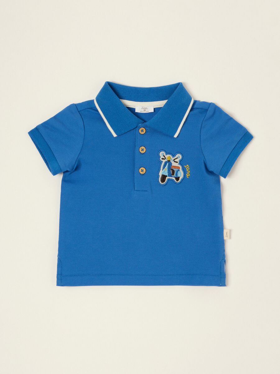 Polo blu in cotone elasticizzato a maniche corte regular fit da neonato_0