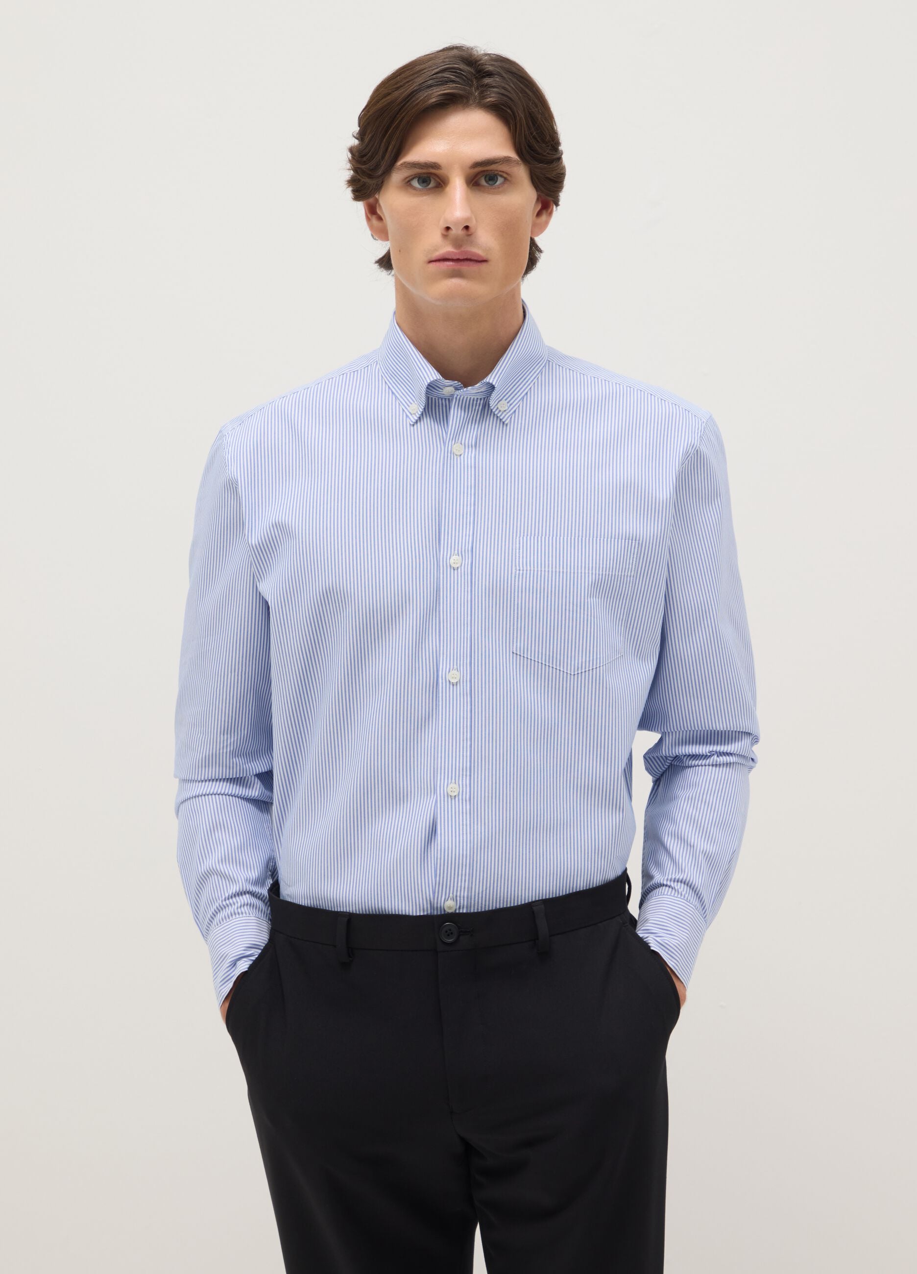 Camicia a righe regular fit in tessuto Coolmax&reg; easy iron
