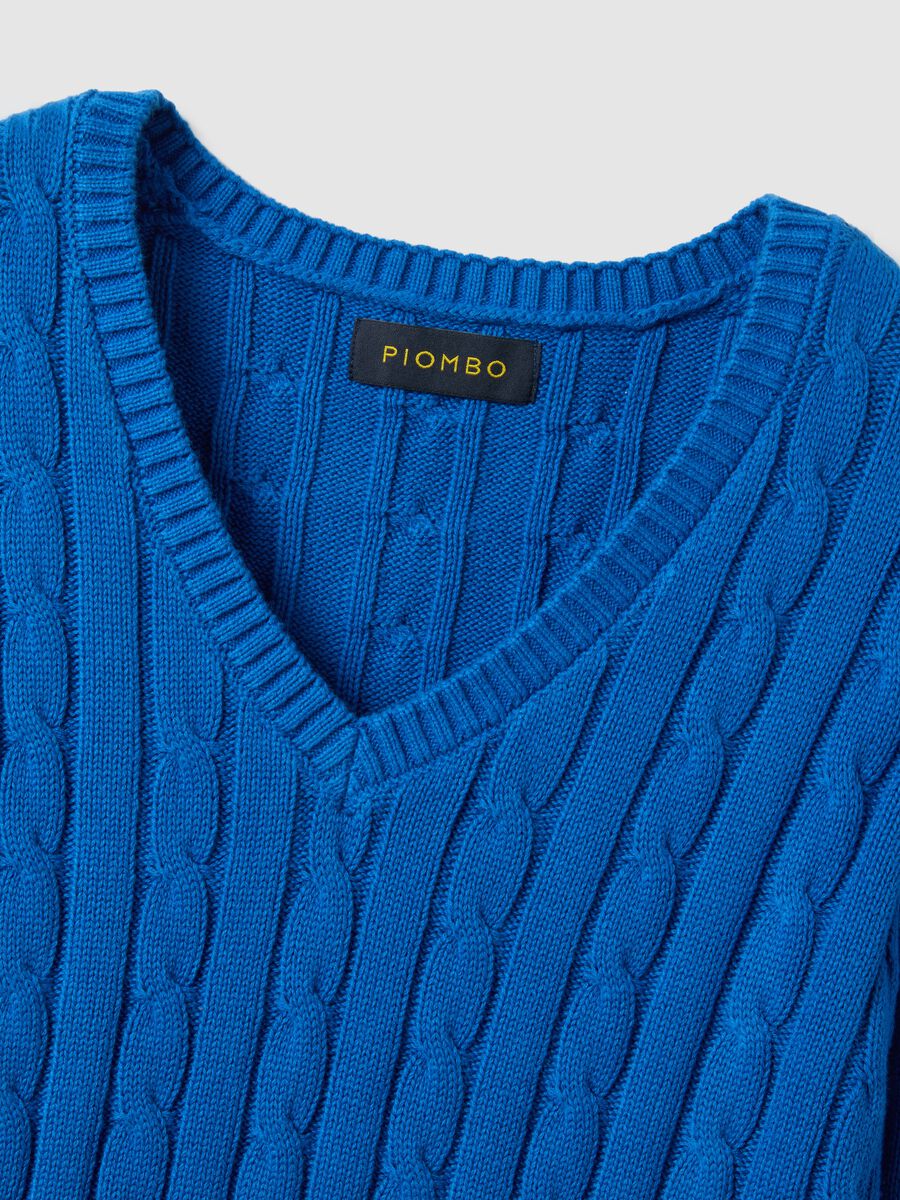 Pullover blu in puro cotone regular fit con lavorazione a treccia_5