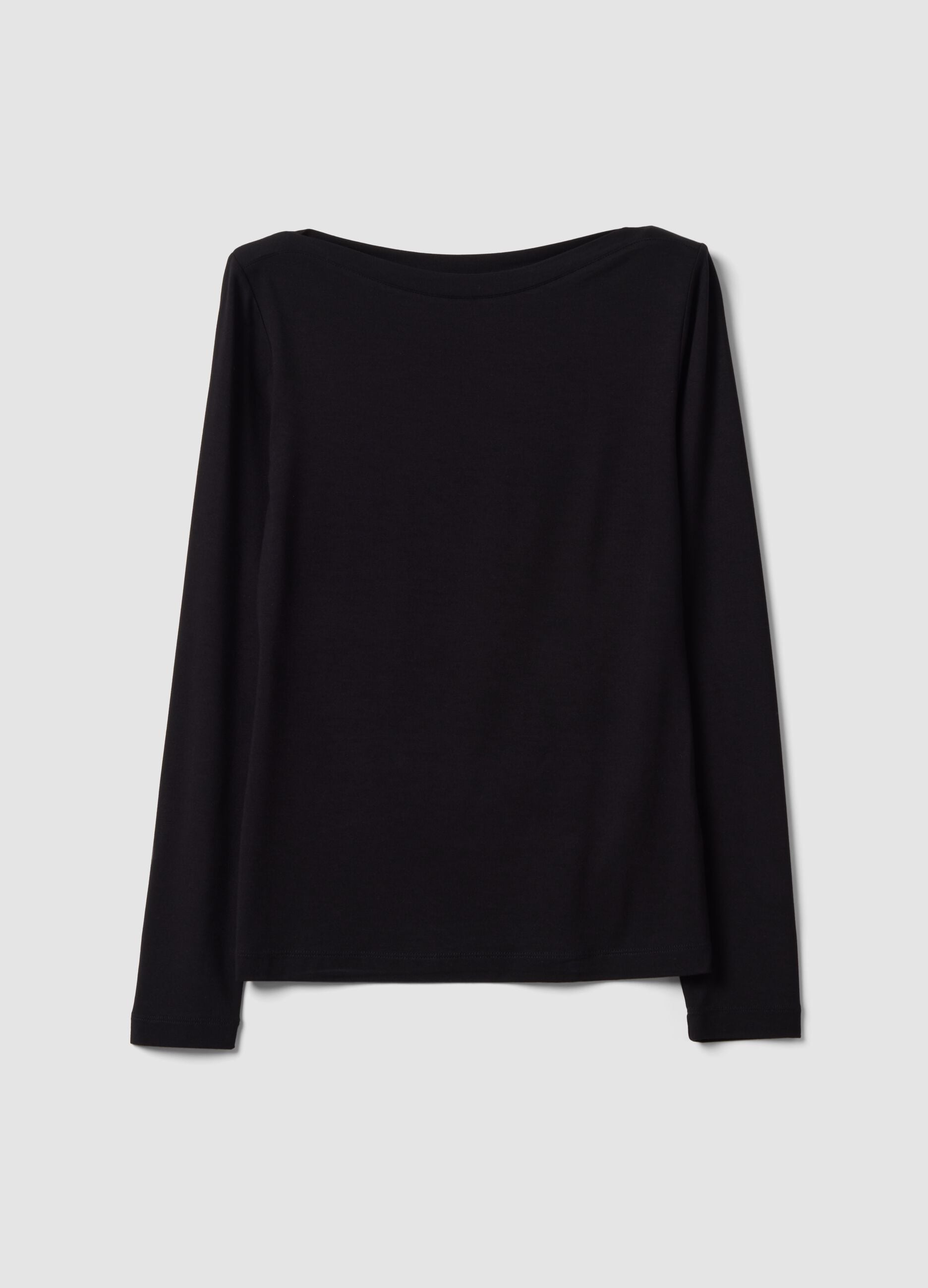 Black stretch viscose slim-fit T-shirt