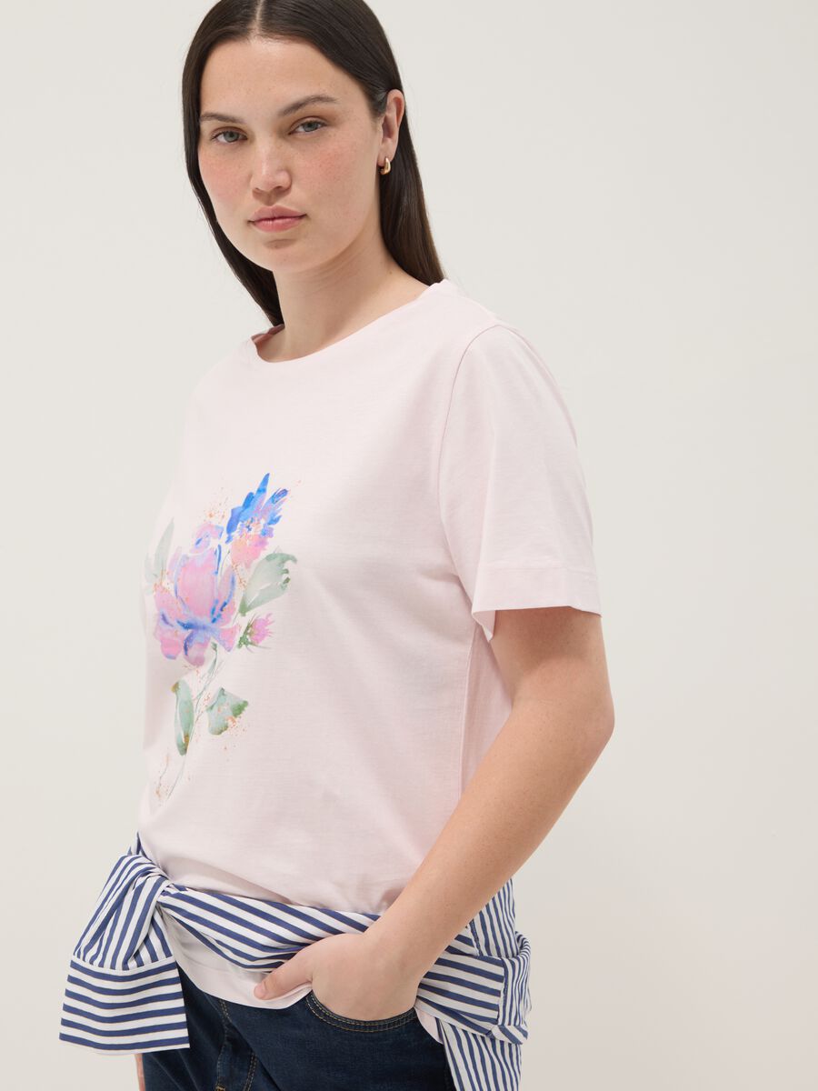 Pink short-sleeve pure cotton regular-fit printed T-shirt_0