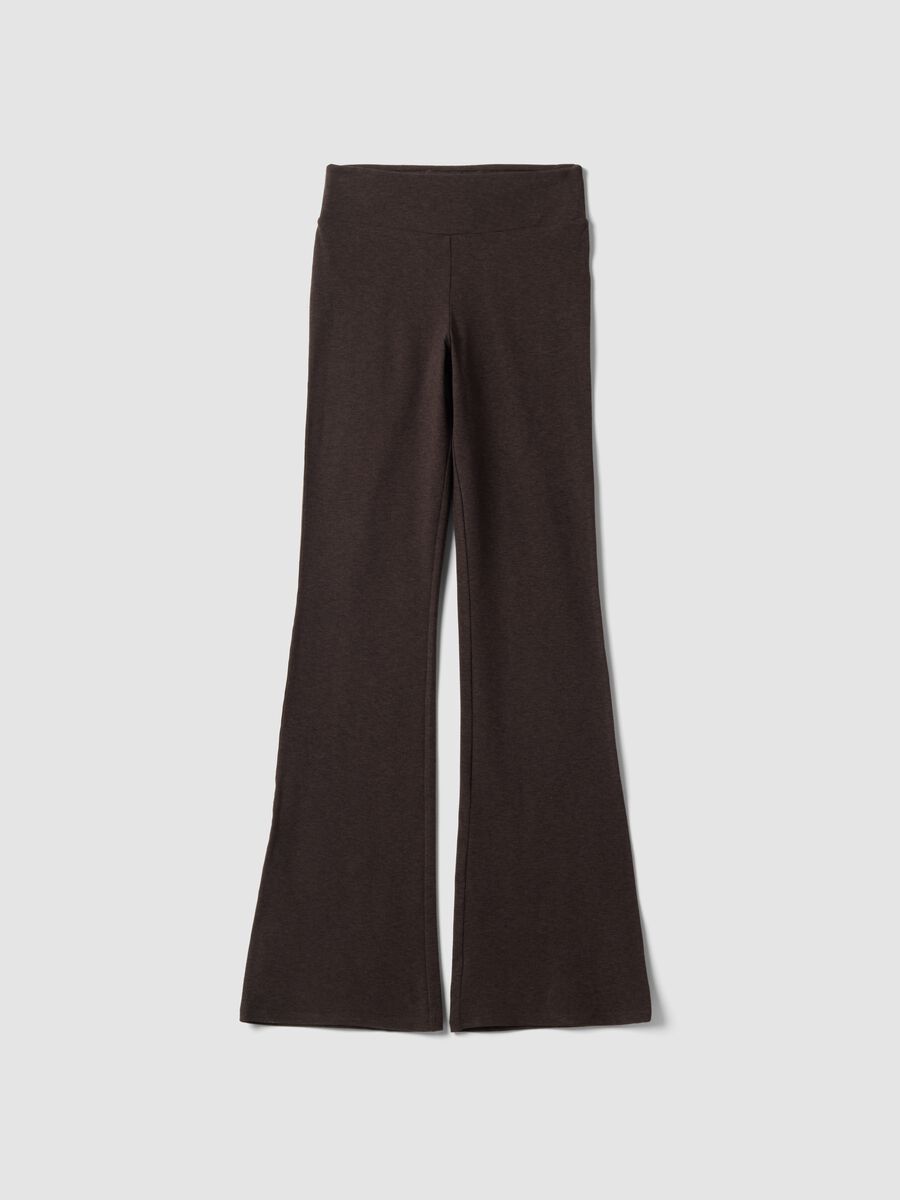 Brown flared leggings in stretch fabric_0