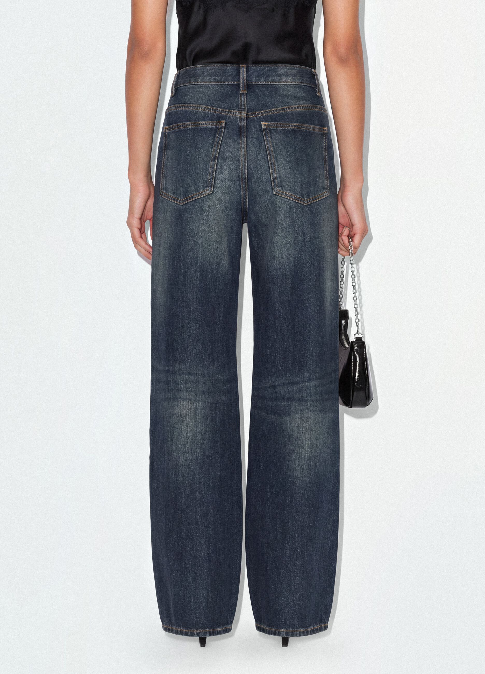 Grey pure cotton denim skater-fit jeans