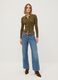 Green fitted ribbed viscose-blend cardigan with polo collar_1