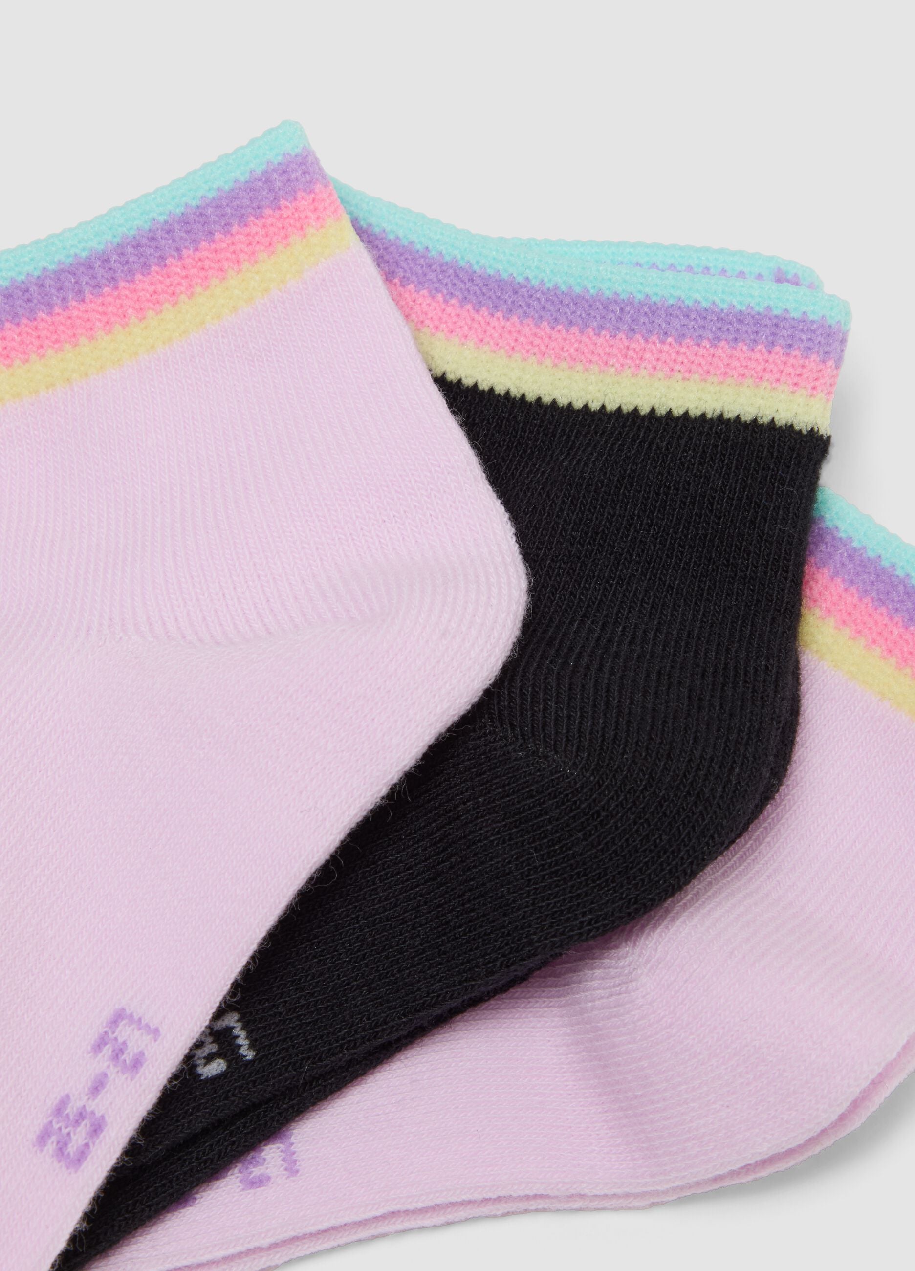 Multipack of multicoloured striped cotton blend ankle socks for girls