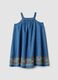 Blue pure lyocell dress with straps and hem embroidery_4