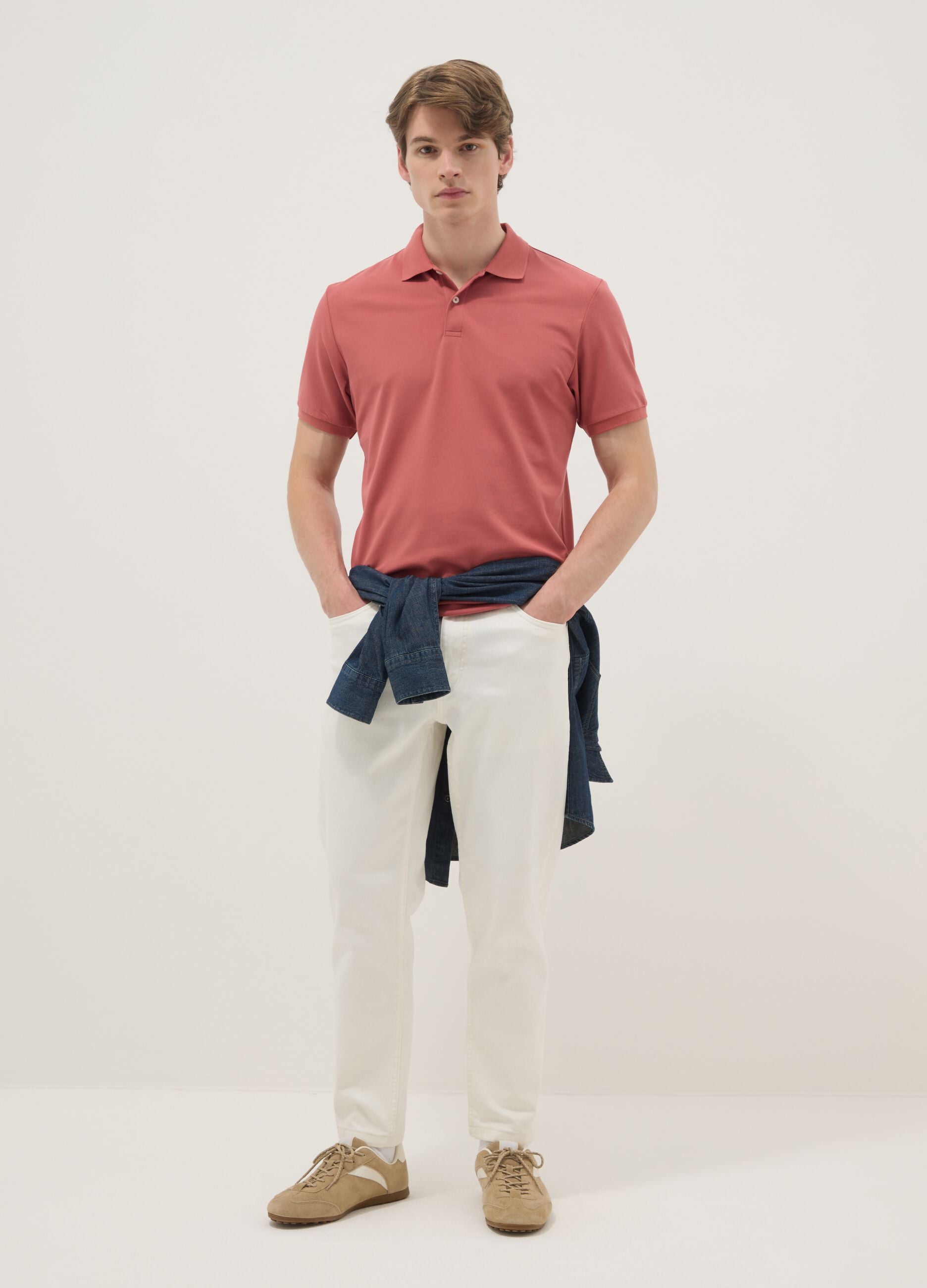 Red Stretch Cotton Blend Polo Regular Fit