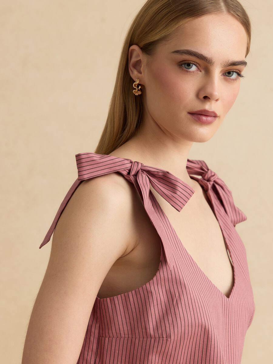 Pink stretch-cotton blouse with tie shoulder straps_0