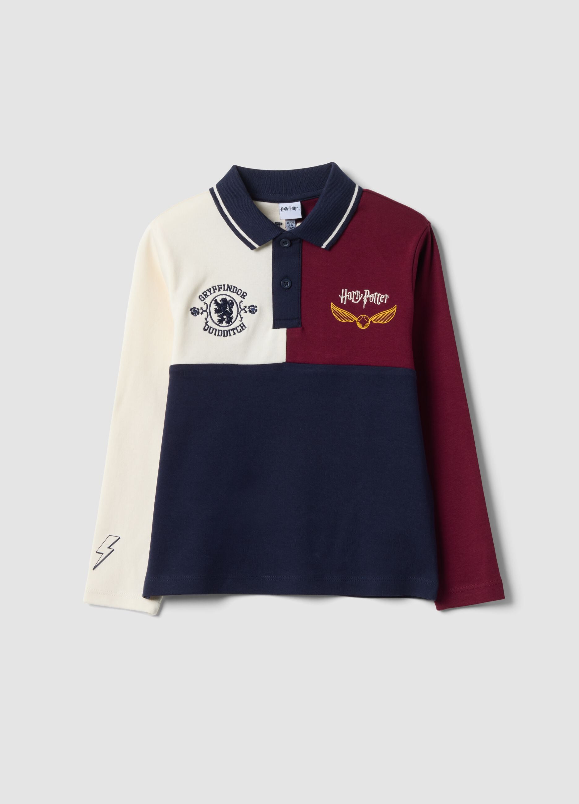 Multicolour pure cotton long-sleeve polo shirt with Harry Potter print