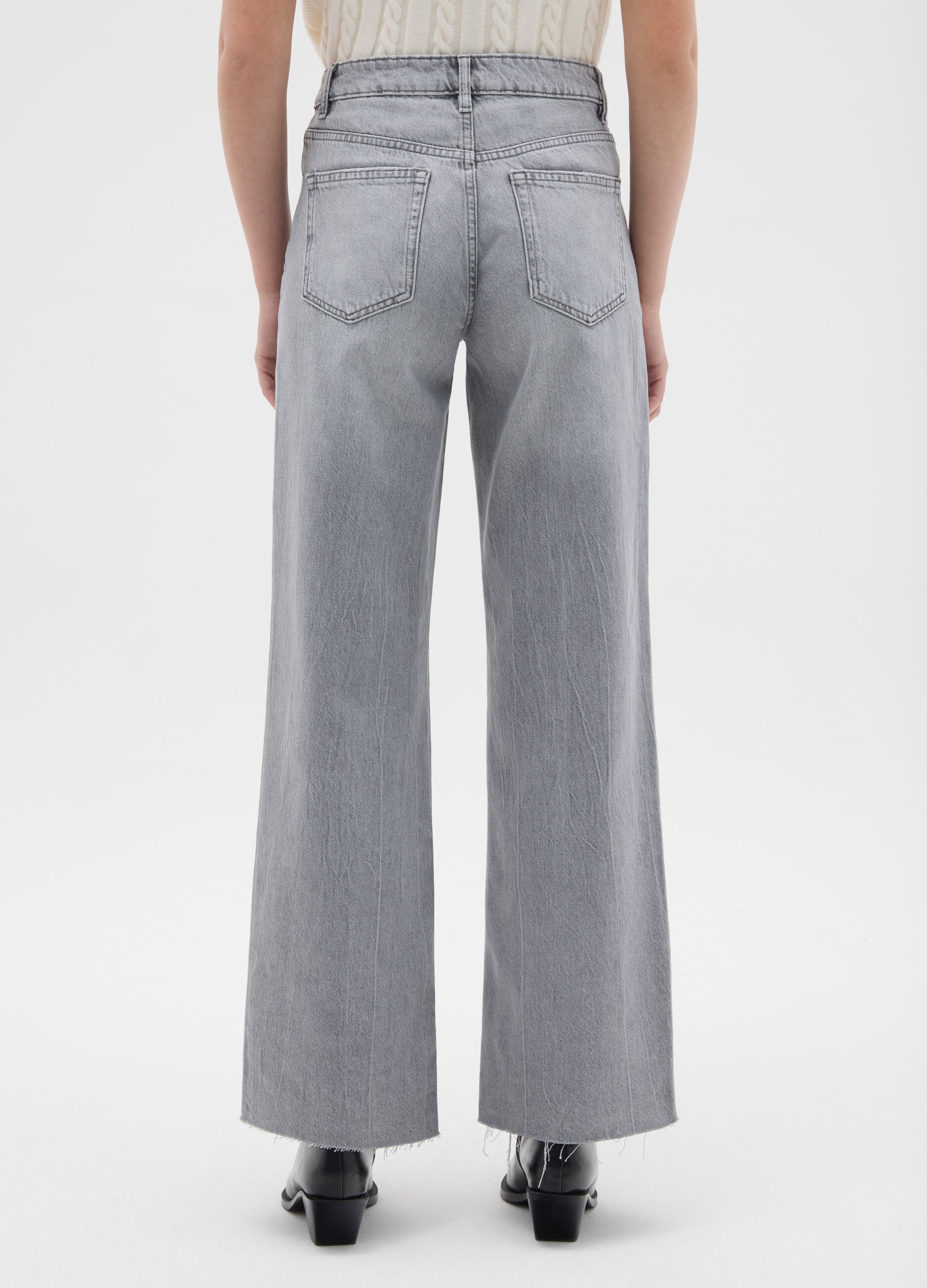 Grey Pure Cotton Wide Leg Jeans