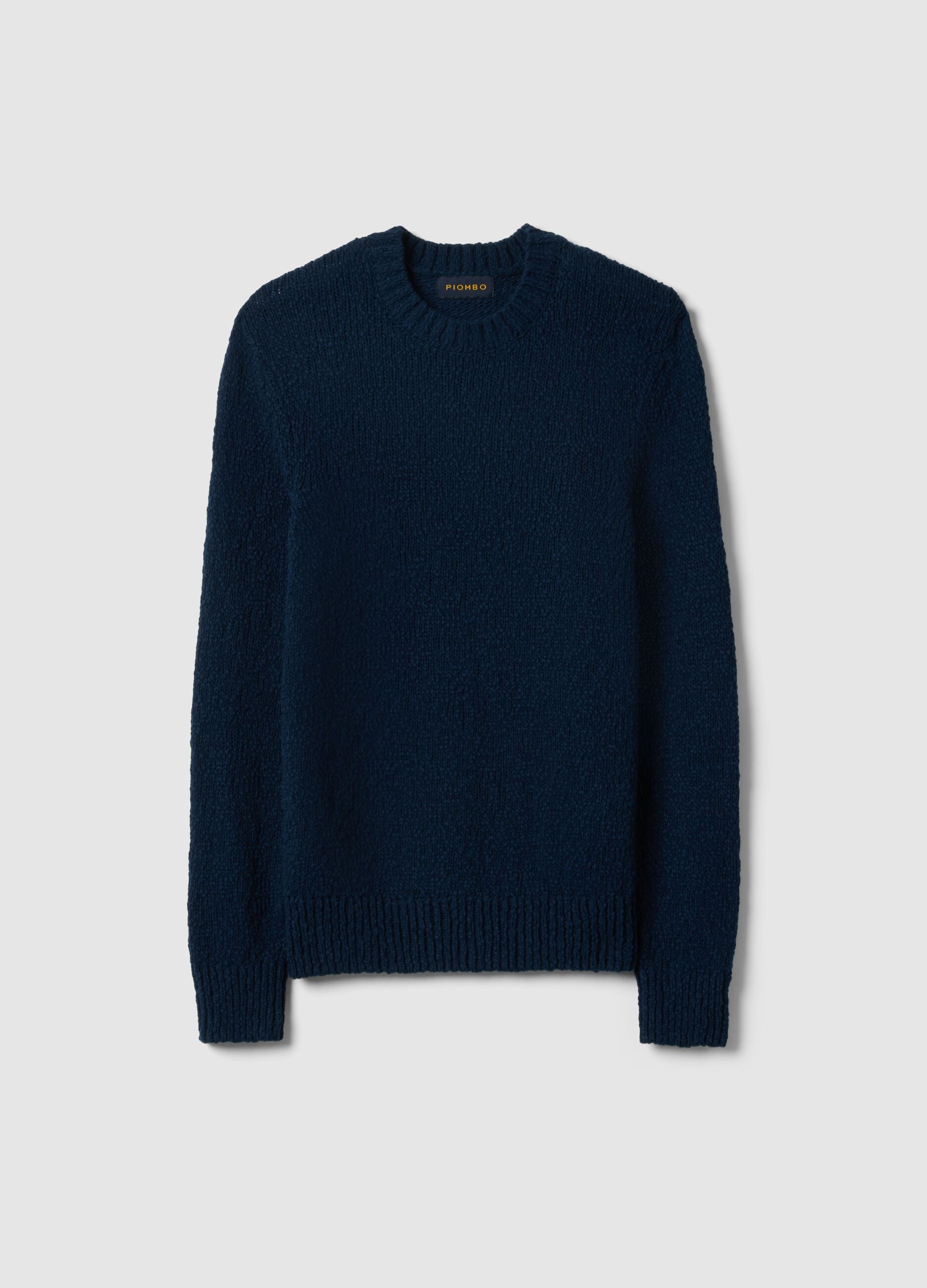 Long sleeve blue pure cotton pullover regular fit