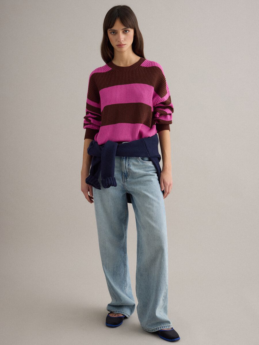Maglione girocollo a righe multicolor in misto cotone regular fit_2
