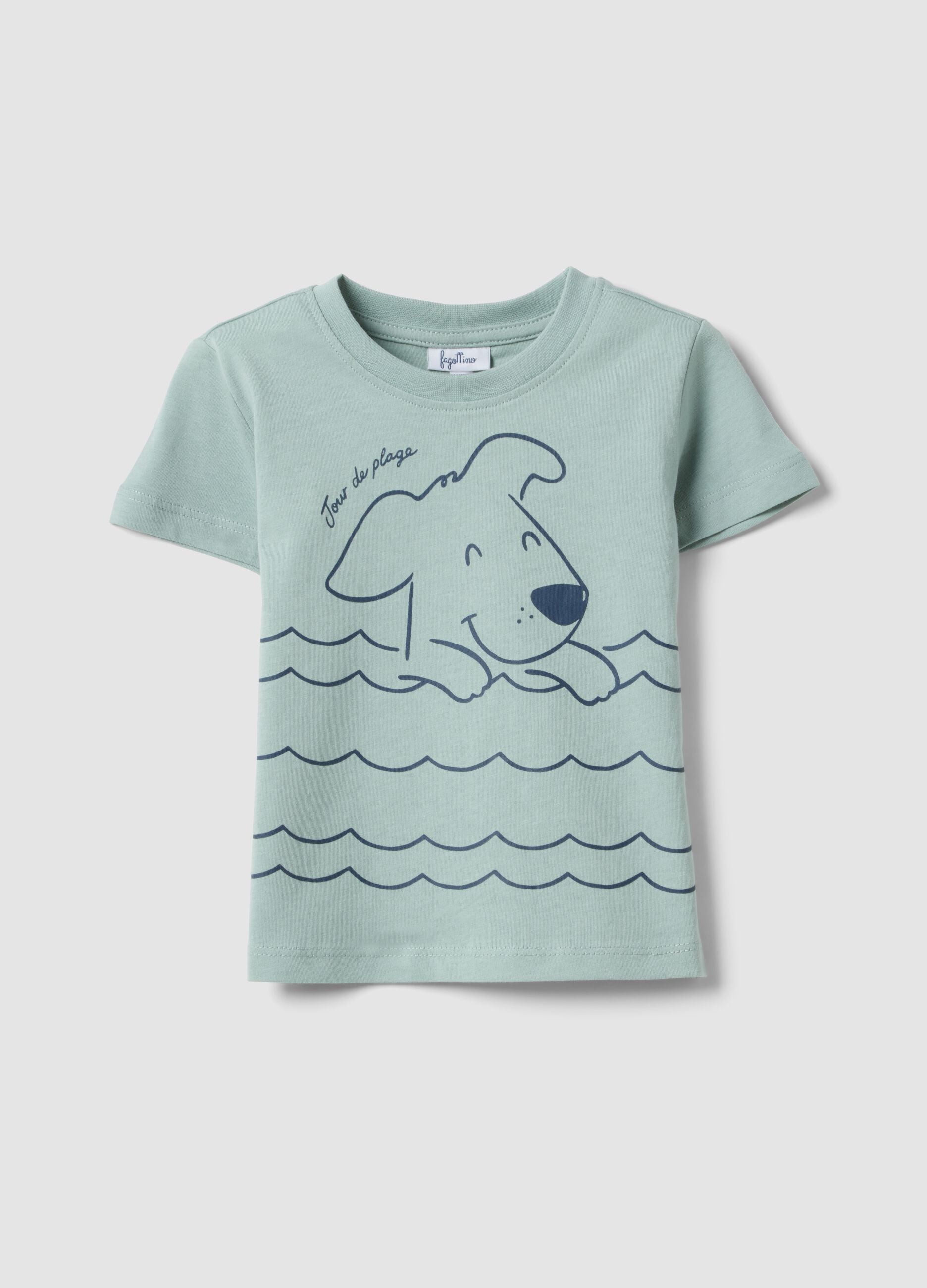 Light blue pure cotton regular fit t-shirt for kids with dog print
