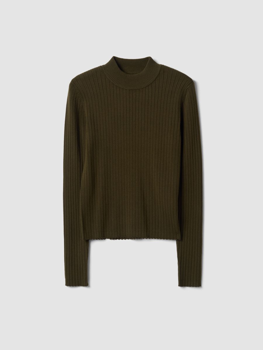 Green ribbed viscose-blend top with high neck_4
