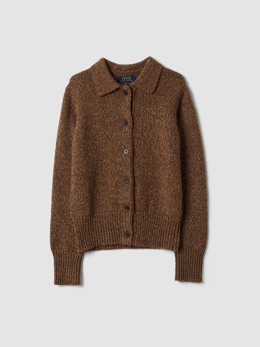 Brown wool-blend cardigan with polo collar_4