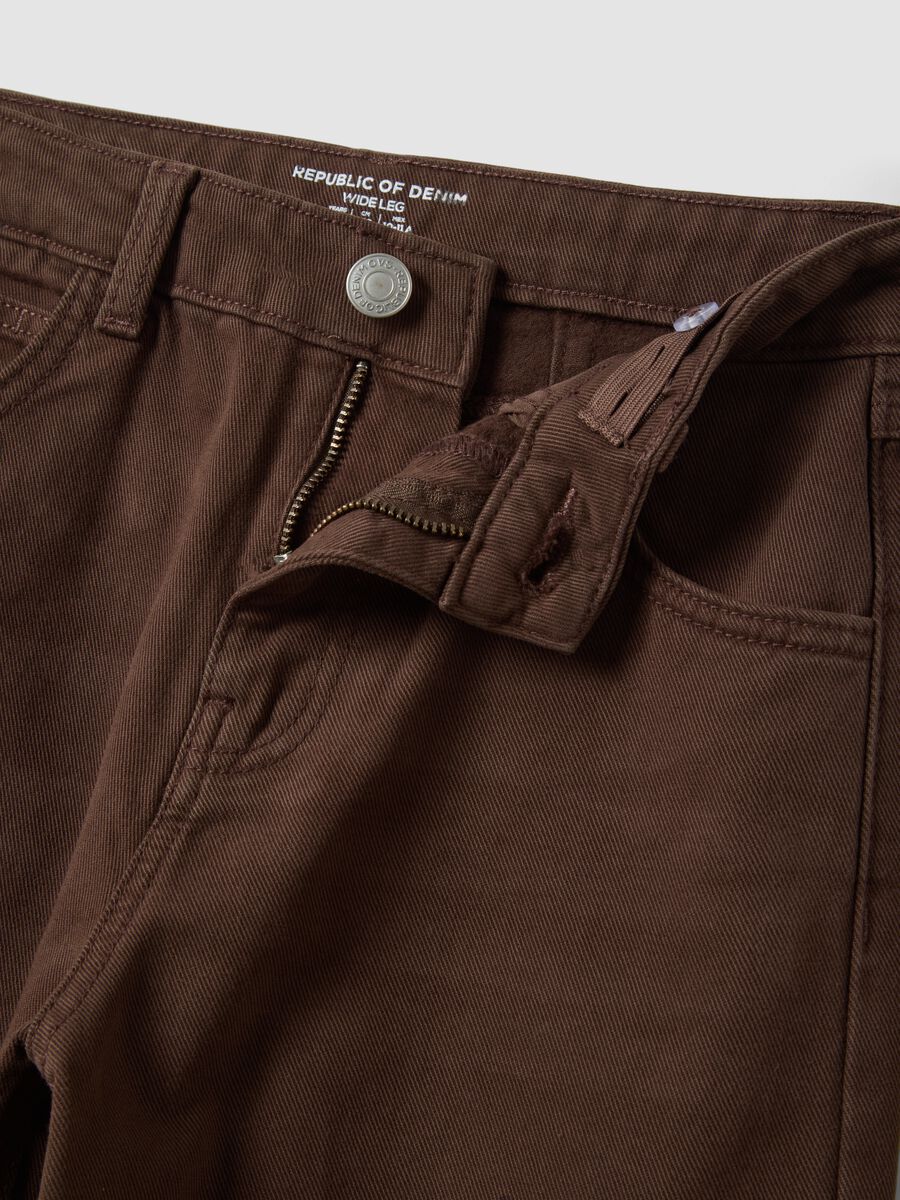 Brown wide-leg jeans in pure cotton twill_4