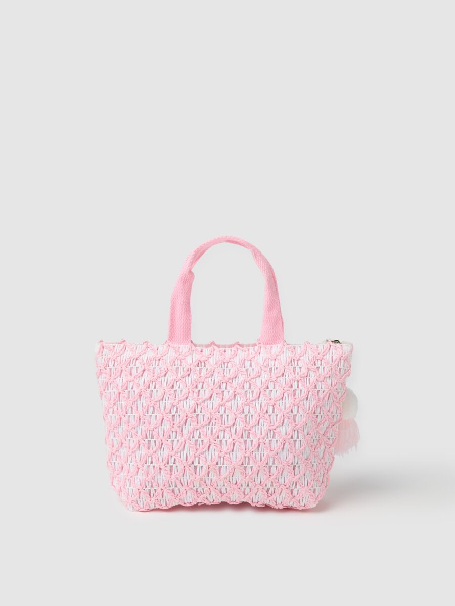 Pink and white raffia maxi bag_1