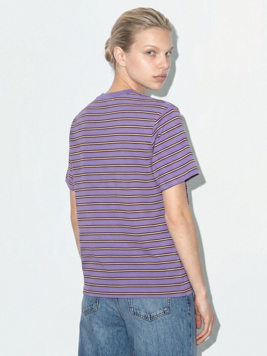 Purple relaxed-fit striped pure cotton T-shirt with embroidered heart_2
