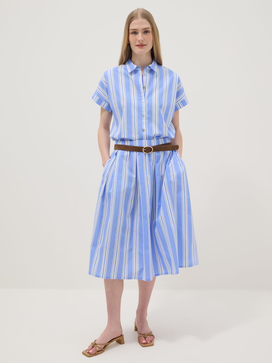 Blue striped pure cotton midi skirt_0