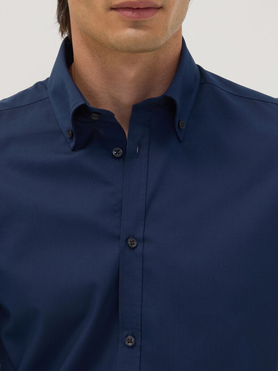 Blue slim-fit shirt with button-down collar, easy iron_1