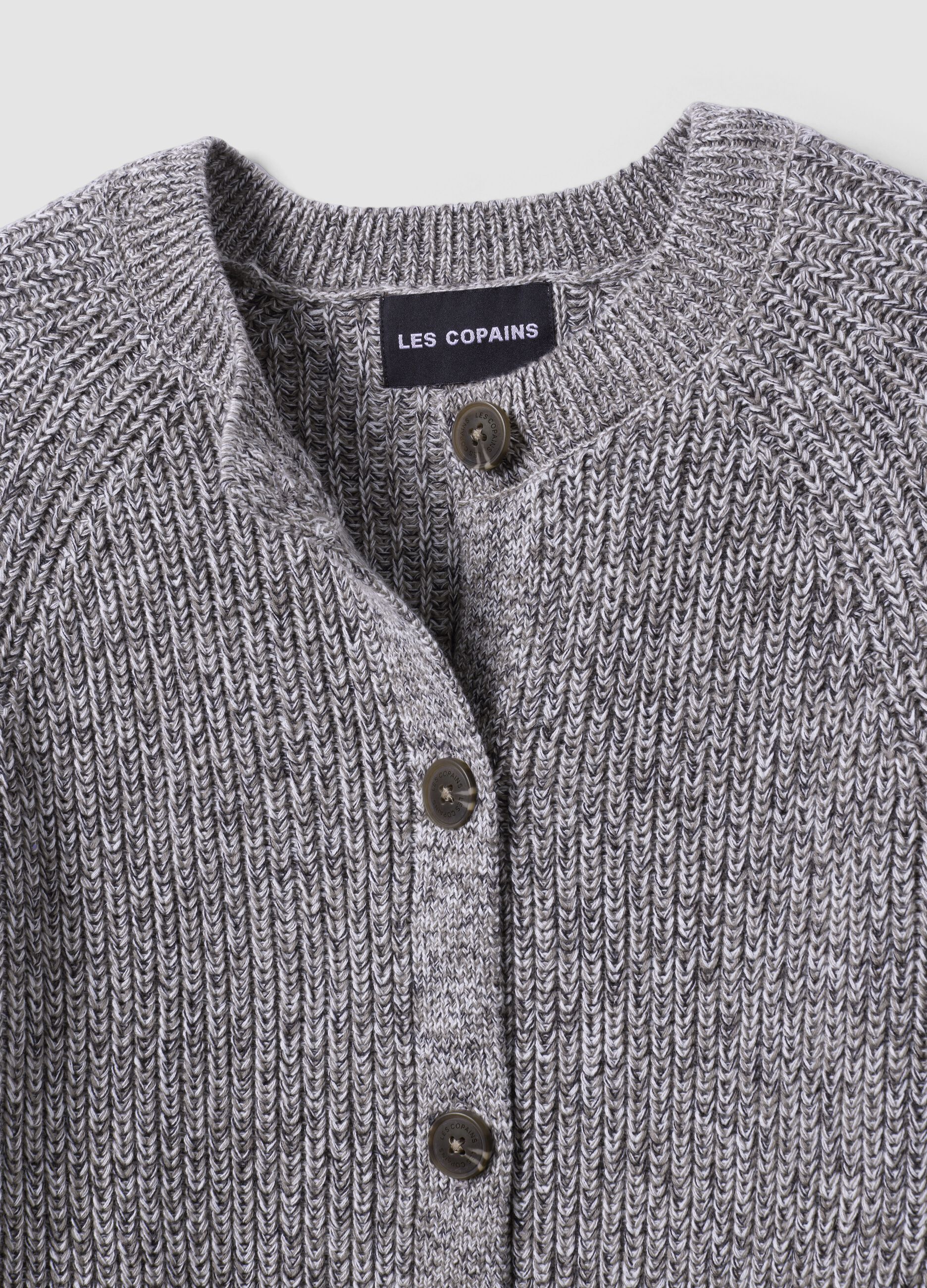 Grey pure cotton knit cardigan in regular fit