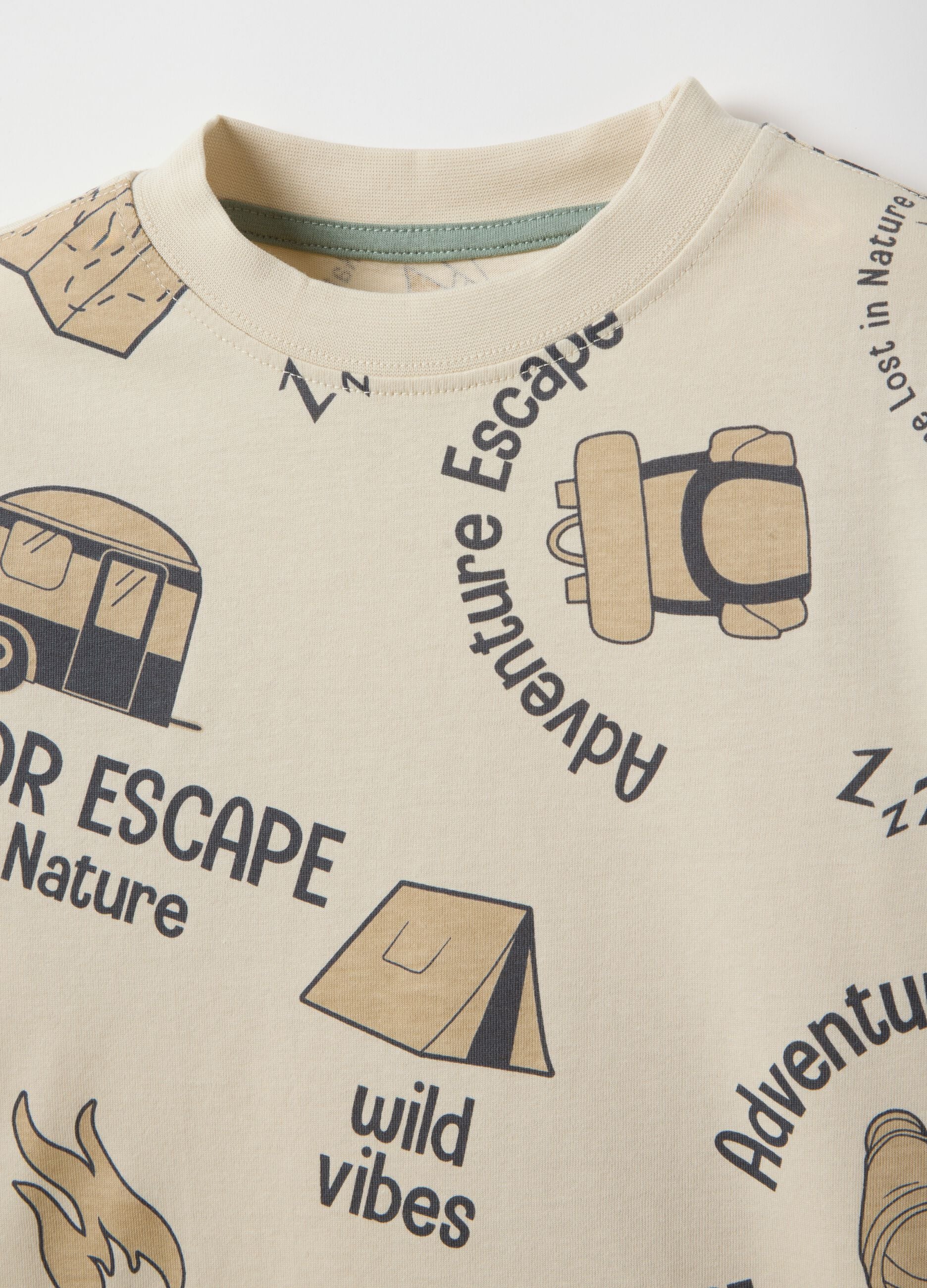 Beige pure cotton kids' regular fit t-shirt with print