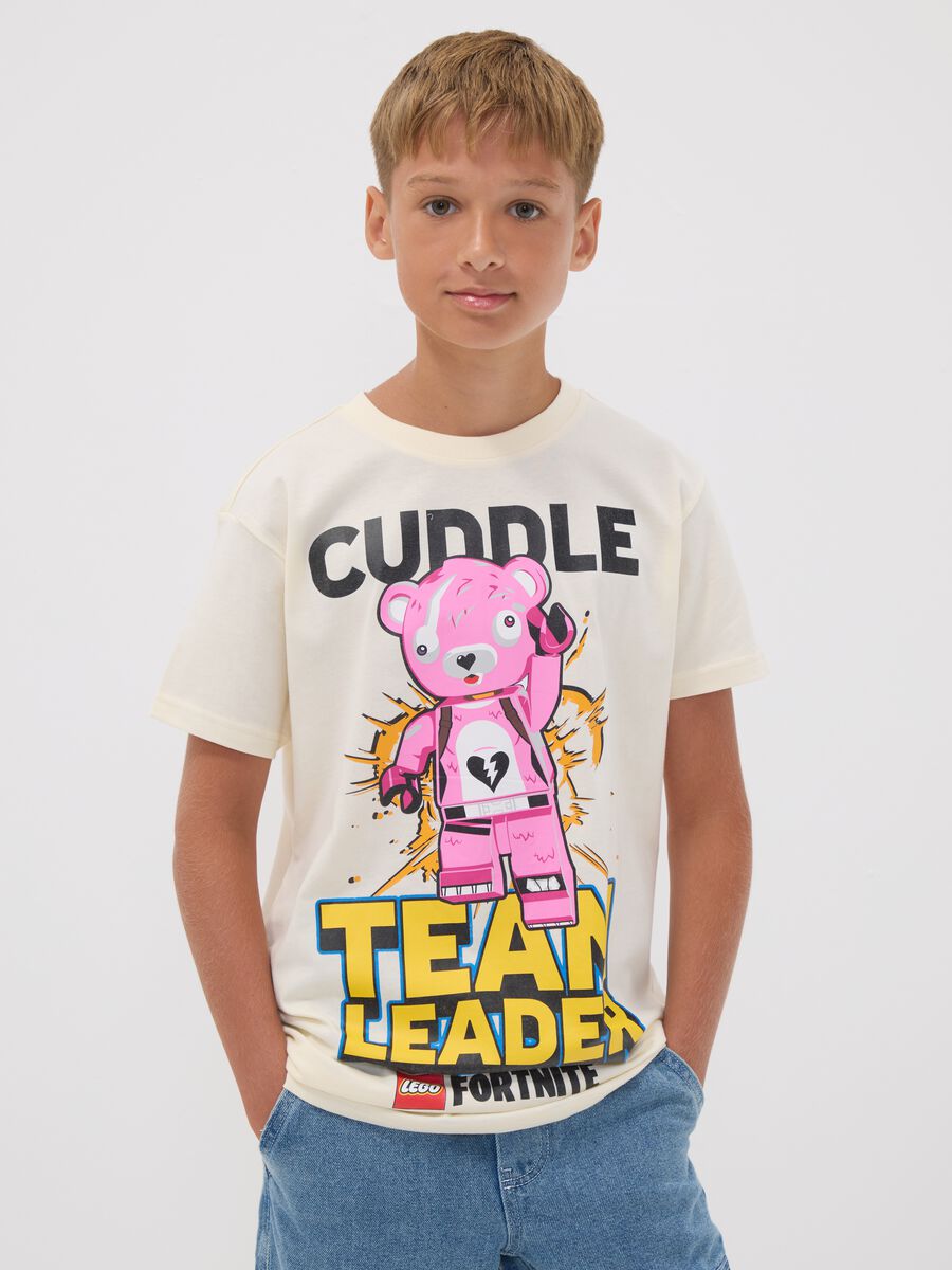T-shirt in puro cotone beige da bambino regular fit con stampe_0