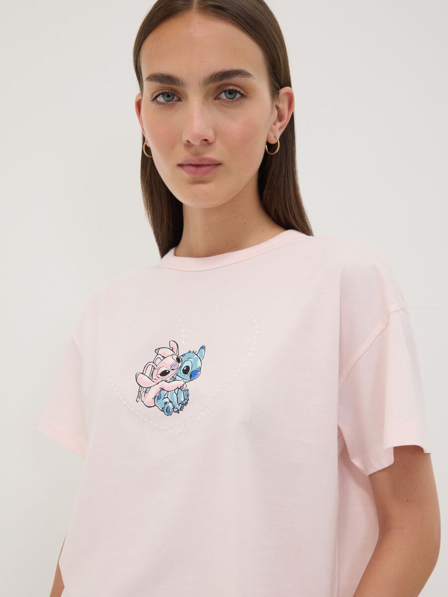 T-shirt rosa in puro cotone con stampa Lilo e Stitch regular fit_2