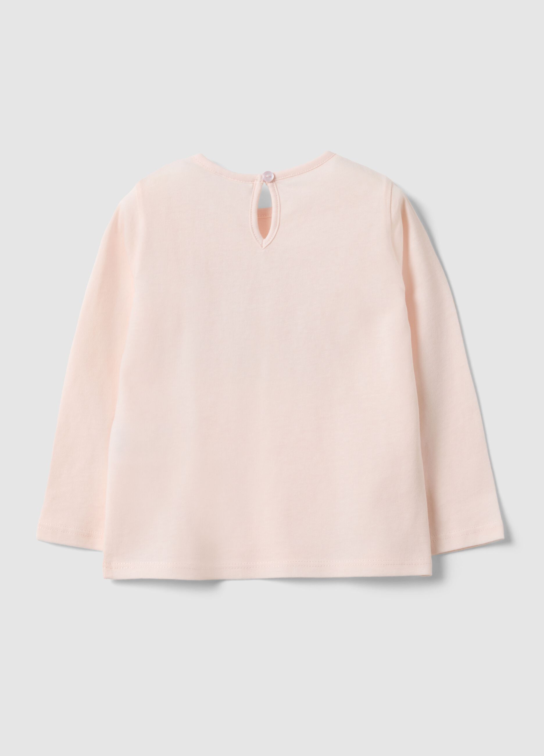 Pink long-sleeve cotton T-shirt