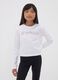 White organic cotton cropped T-shirt with ribbed neckline for girls_0