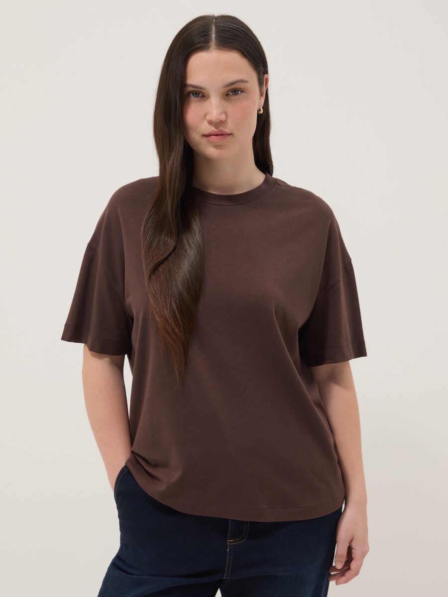 Brown stretch cotton and modal T-shirt_0